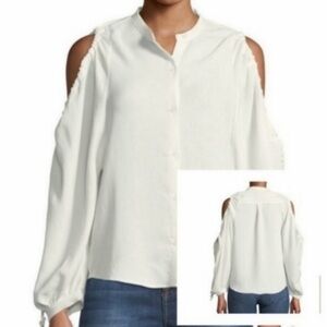 7 FOR ALL MANKIND Off White Cold Shoulder Blouse Japanese Fabric Size Medium